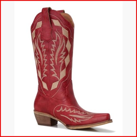 Women's Embroidered Cowgirl Boots with Snip Toe and Chunky Heel - Picture 3 of 7